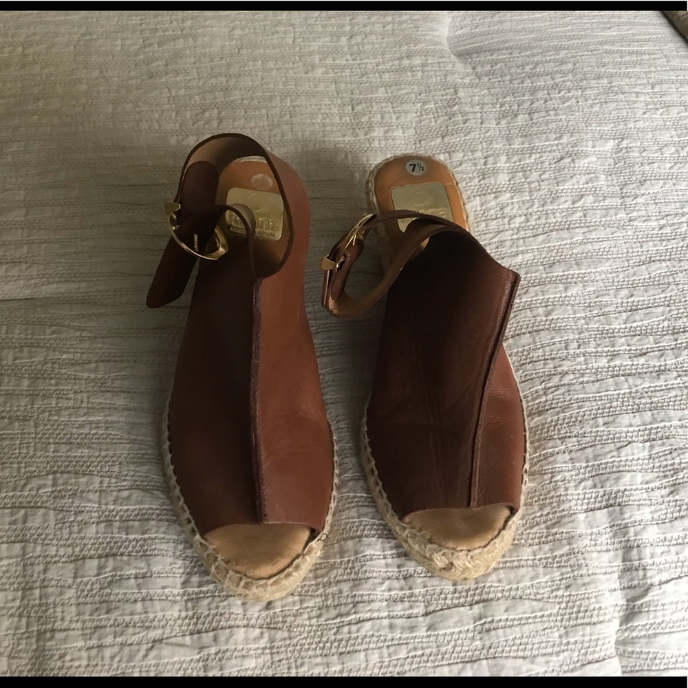 Kanna Leather Wedge Peep Toe Espadrilles